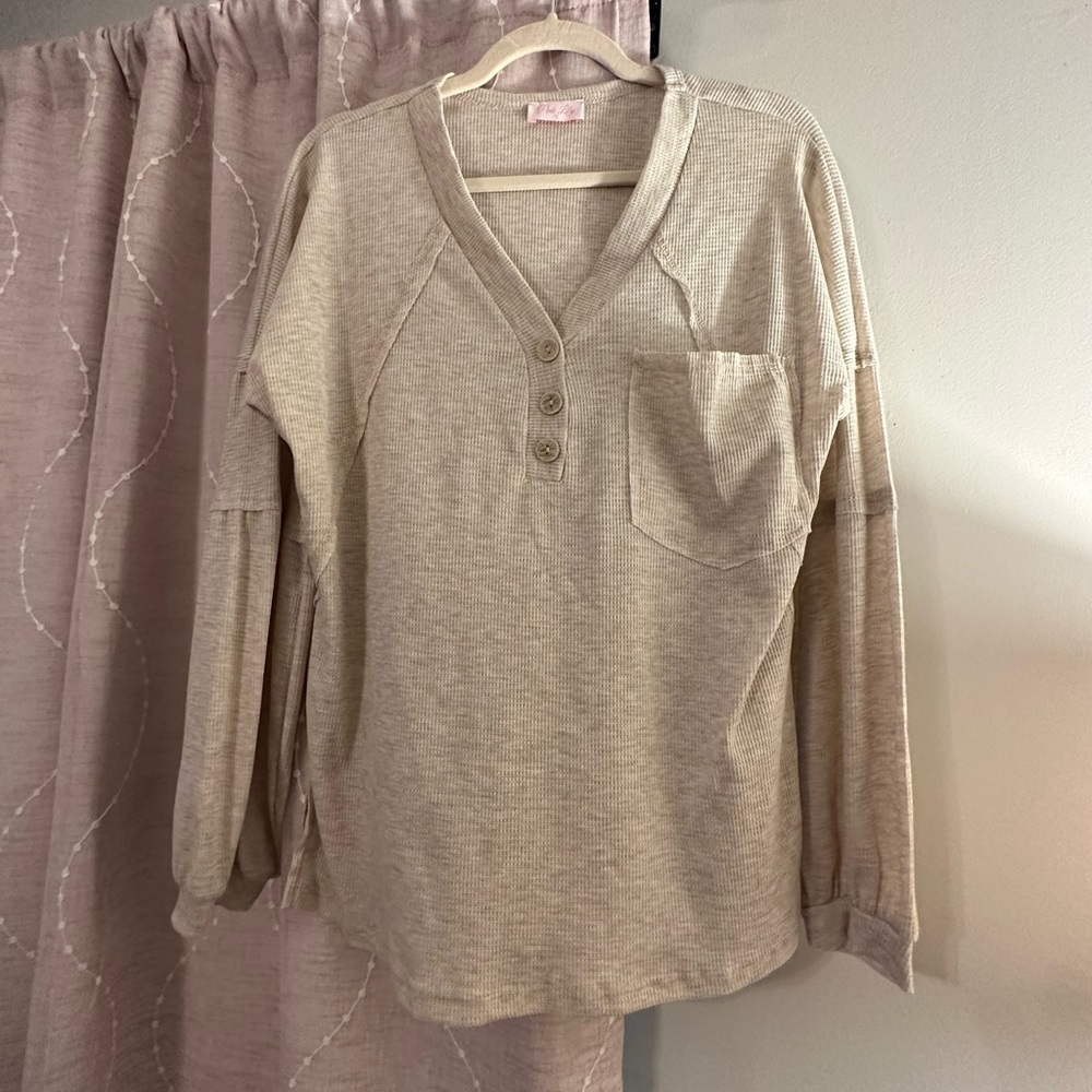 Cream Pullover Top with Front Pocket